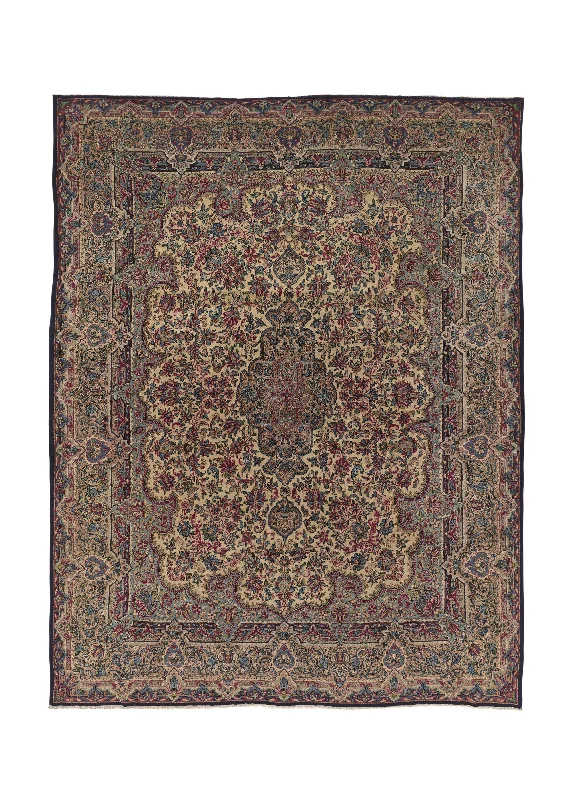 Persian Rug Lavar Kerman Handmade Area Antique Traditional 7'10"x9'10" (8x10) Whites/Beige Pink Blue Floral Design #34231