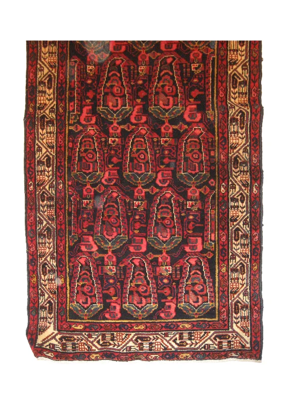 Persian Rug Malayer Handmade Runner Tribal Antique 3'8"x16'6" (4x17) Red Whites/Beige Paisley/Boteh Design #A15006