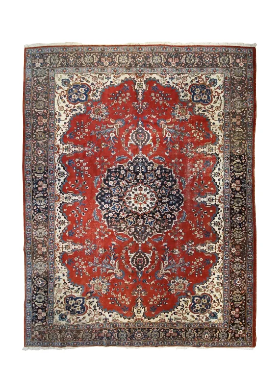 Persian Rug Mashhad Handmade Area Traditional 9'11"x13'0" (10x13) Red Floral Design #A34887