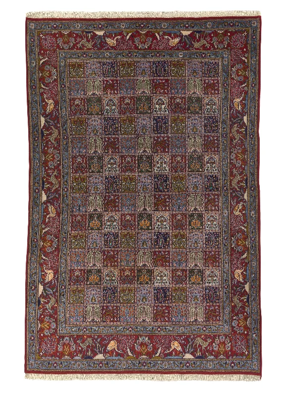 Persian Rug Moud Handmade Area Traditional 6'4"x9'7" (6x10) Multi-color Red Garden Design #34882