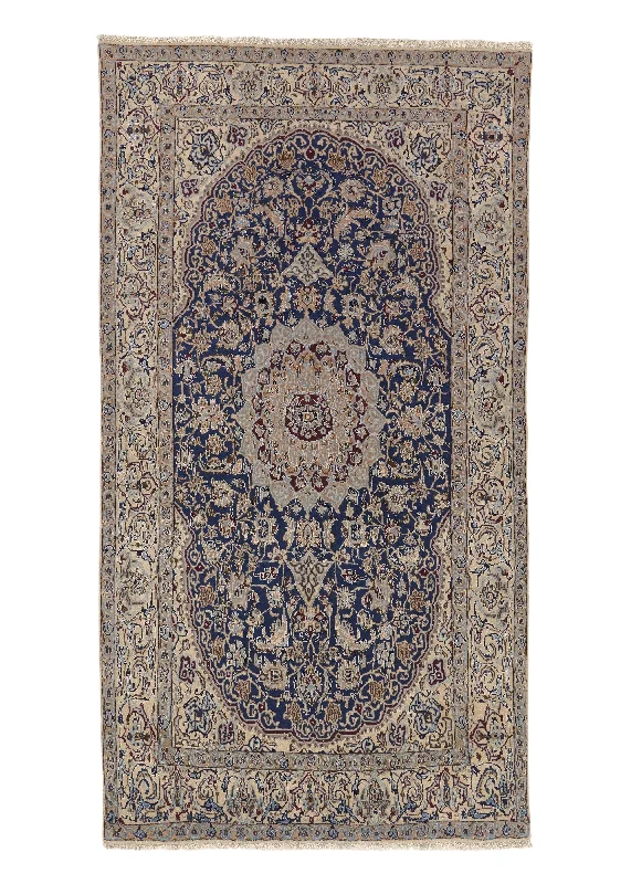 Persian Rug Nain Handmade Area Traditional 4'2"x7'9" (4x8) Whites/Beige Blue Floral Design #34767