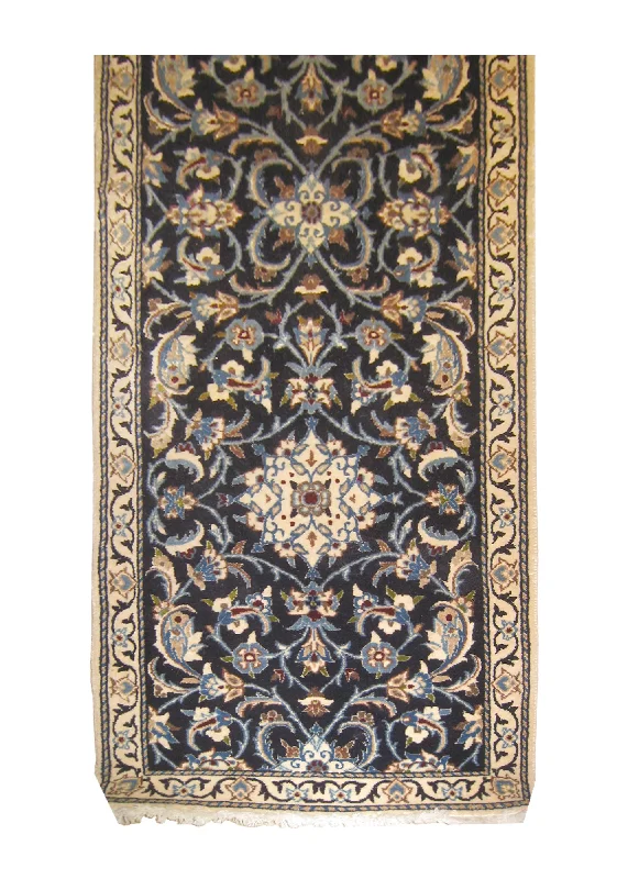 Persian Rug Nain Handmade Runner Traditional 1'11"x6'3" (2x6) Blue Whites/Beige Floral Design #A26312