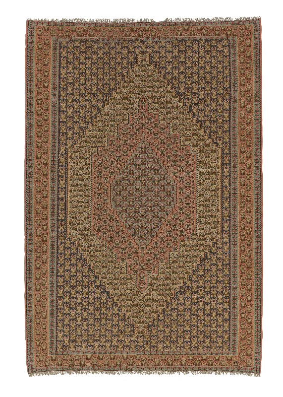 Persian Rug Sanandaj Handmade Area Tribal 6'9"x9'10" (7x10) Orange Geometric Design #28485