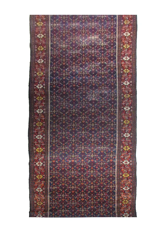 Persian Rug Sanandaj Handmade Runner Tribal Antique 3'6"x21'0" (4x21) Blue Red Geometric Design #A29360