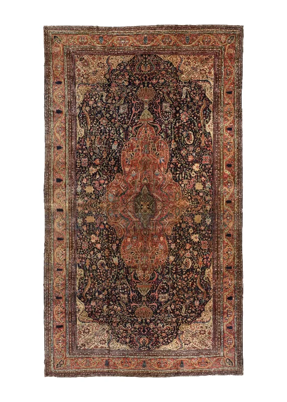 Persian Rug Sarouk Handmade Area Antique Traditional 14'2"x25'5" (14x25) Red Blue Floral Design #A34747