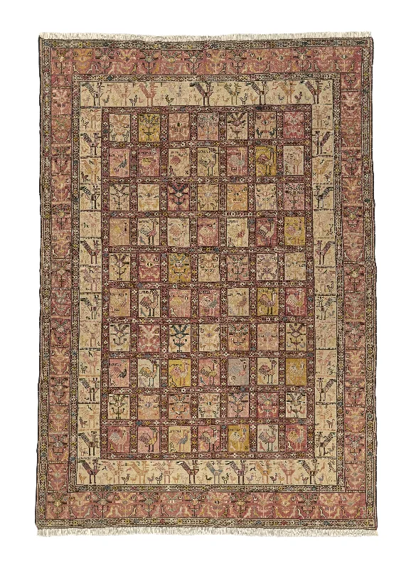 Persian Rug Sirjan Handmade Area Tribal 6'3"x9'2" (6x9) Whites/Beige Pink Garden Animals Design #35157