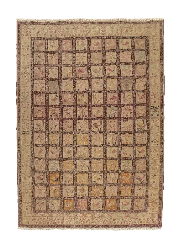 Persian Rug Sirjan Handmade Area Tribal 6'6"x9'6" (7x10) Whites/Beige Pink Garden Animals Design #35135