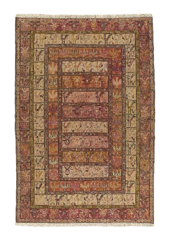 Persian Rug Sirjan Handmade Area Tribal 6'9"x9'2" (7x9) Pink Whites/Beige Garden Animals Design #35134