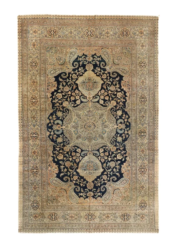 Persian Rug Tabriz Handmade Area Antique Traditional 9'11"x15'7" (10x16) Whites/Beige Blue Floral Design #A34745