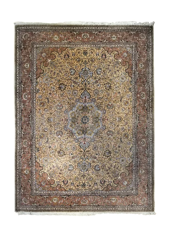 Persian Rug Tabriz Handmade Area Traditional 9'11"x13'3" (10x13) Yellow/Gold Pink Floral Design #A34987