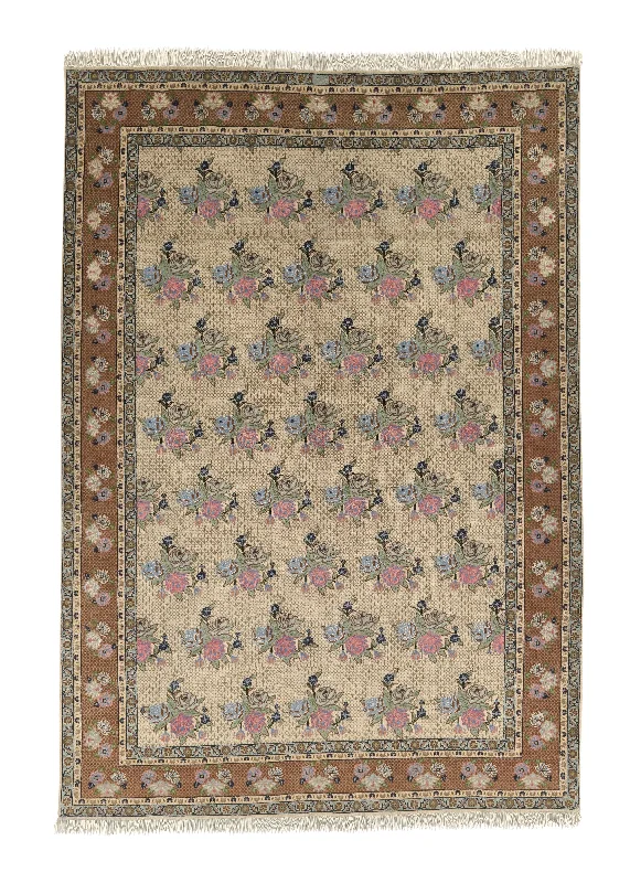 Persian Rug Tabriz Handmade Area Traditional 6'7"x9'7" (7x10) Whites/Beige Orange Floral Design #32309