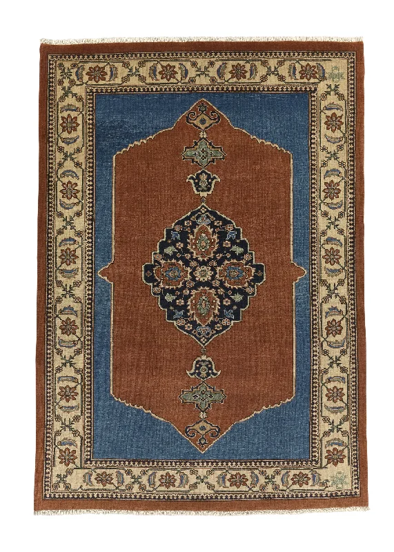 Persian Rug Tabriz Handmade Area Traditional 6'6"x9'3" (7x9) Orange Blue Haji Jalili Design #22669