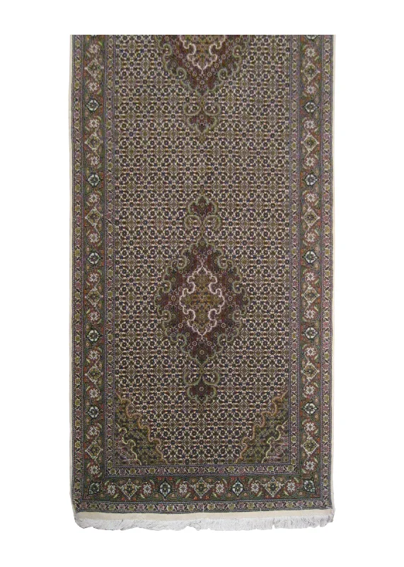 Persian Rug Tabriz Handmade Runner Traditional 2'10"x13'3" (3x13) Whites/Beige Green Floral Mahi Fish Design #A18197