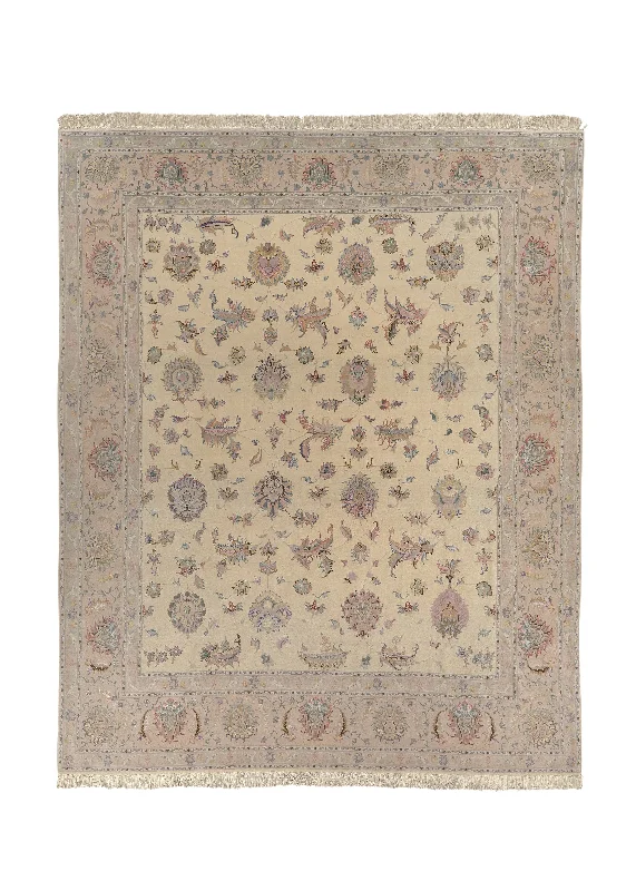 Persian Rug Tabriz Handmade Area Traditional 8'2"x10'1" (8x10) Whites/Beige Pink Floral Design #35688