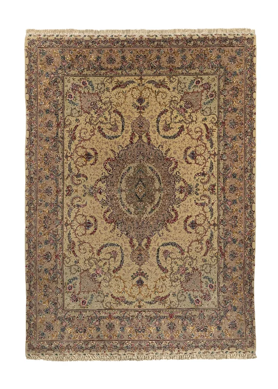 Persian Rug Tabriz Handmade Area Traditional 7'9"x10'7" (8x11) Whites/Beige Brown Floral Design #34937