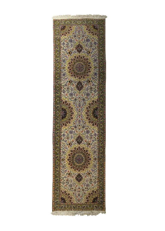 Persian Rug Tabriz Handmade Runner Traditional 2'8"x9'9" (3x10) Whites/Beige Green Yellow/Gold Naghsh Floral Design #A29450