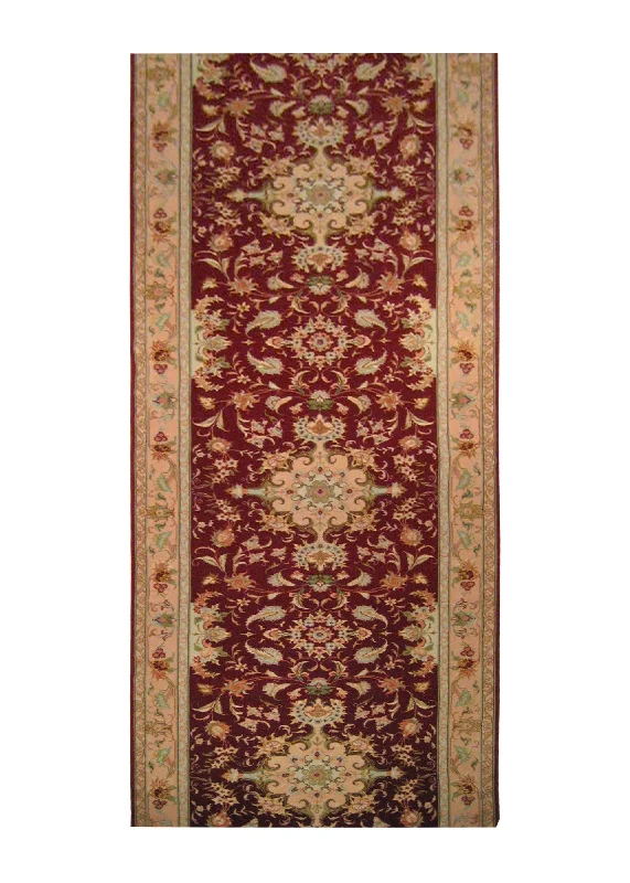 Persian Rug Tabriz Handmade Runner Traditional 2'7"x12'10" (3x13) Red Pink Floral Naghsh Design #A18176