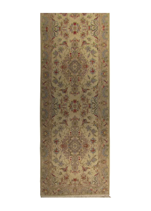 Persian Rug Tabriz Handmade Runner Traditional 2'10"x13'2" (3x13) Whites/Beige Pink Naghsh Floral Design #A28756