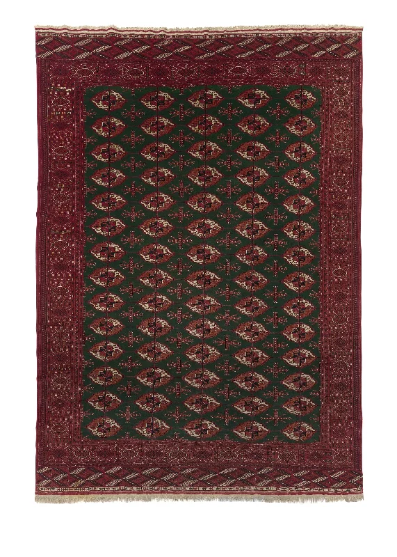 Persian Rug Turkmen Handmade Area Tribal 7'9"x10'10" (8x11) Red Green Bokhara Design #24349