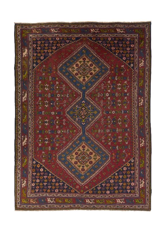 Persian Rug Yalameh Handmade Area Tribal 6'10"x9'7" (7x10) Red Blue Geometric Design #21394