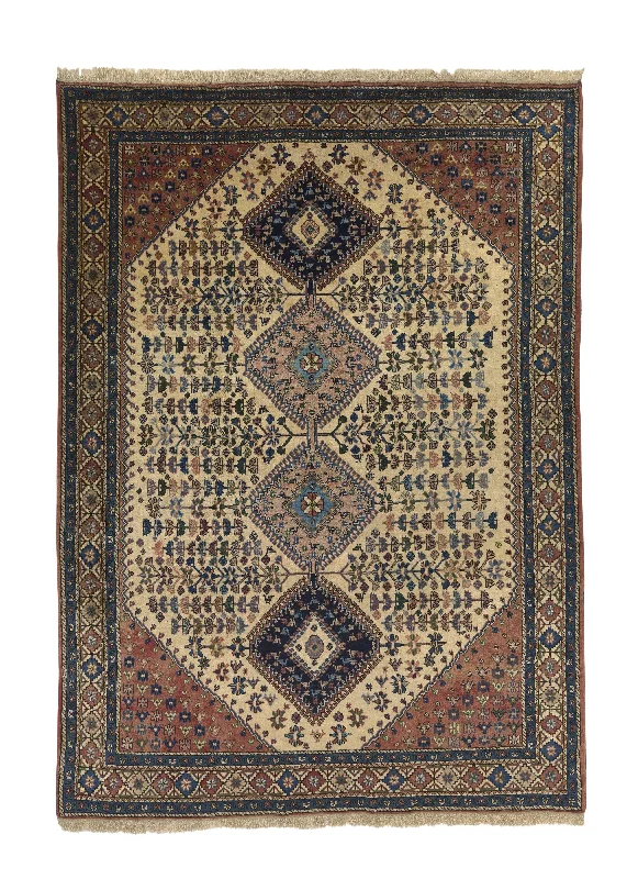 Persian Rug Yalameh Handmade Area Tribal Vintage 7'2"x10'1" (7x10) Whites/Beige Pink Geometric Design #26897