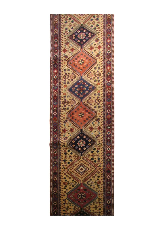 Persian Rug Yalameh Handmade Runner Tribal 2'8"x22'10" (3x23) Whites/Beige Red Blue Geometric Design #A29264