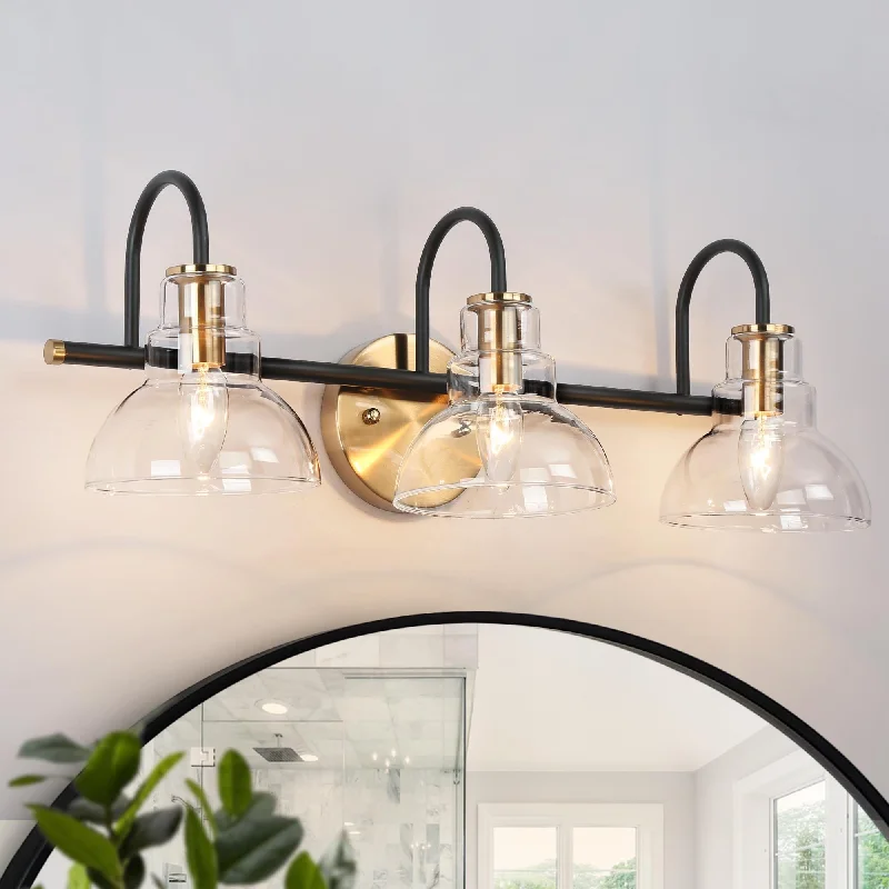 2/3/4-Light Modern Black Gold Bathroom Vanity Light Fixture with Clear Glass Wall Sconce Lighting