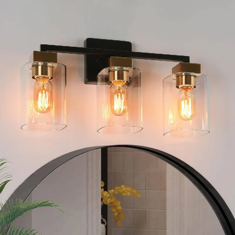 2/3/4 Light Modern Black Gold Square Bathroom Vanity Lights Linear Wall Sconces