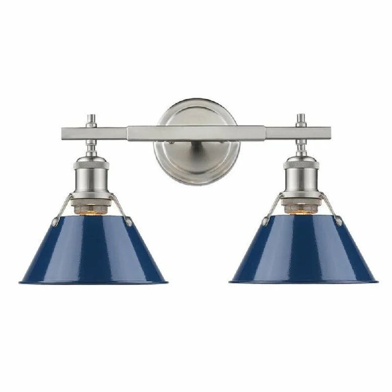 2 Light Steel Vanity Light in Pewter and Navy Blue - 18" x 10"