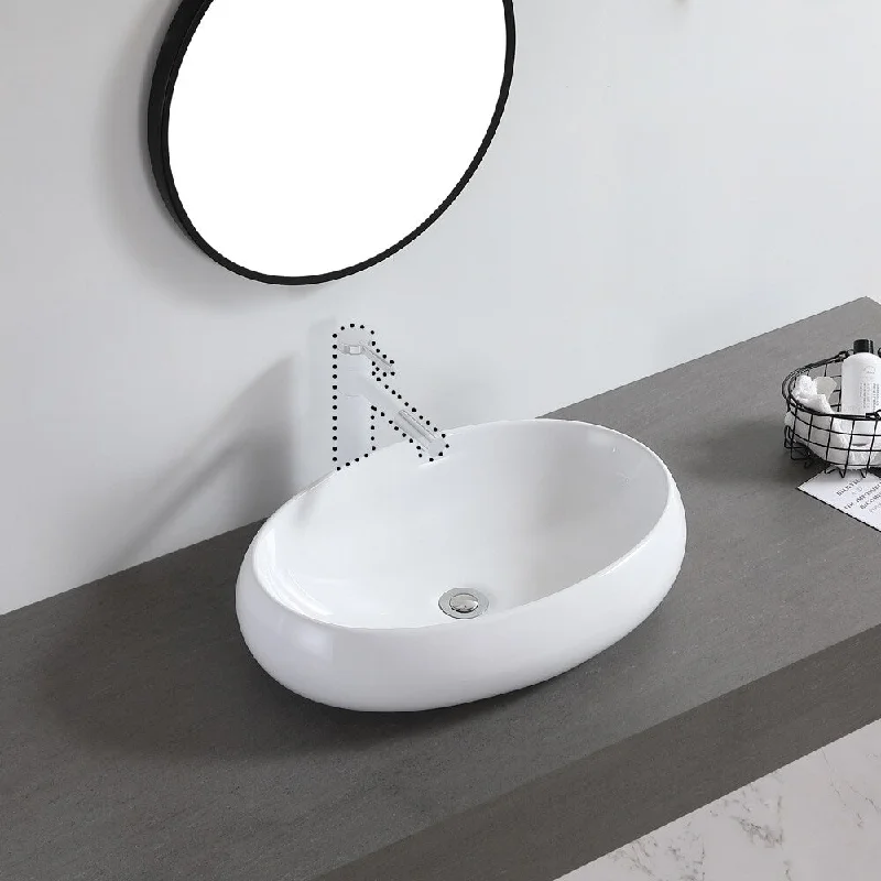 23"Ceramic Basin Above Counter Basin Curved Oval White