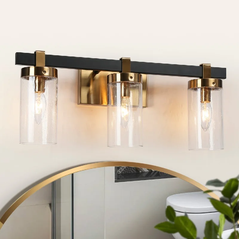 3-Light Black Gold Modern Bathroom Vanity Lights with Cylinder Glass - 20" L x 5" W x 8.5" H