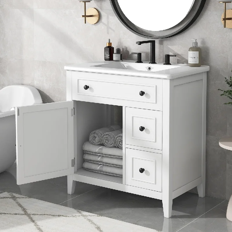 30" Bathroom Vanity with Sink Top, Bathroom Vanity Cabinet with Door and Two Drawers, Solid Wood