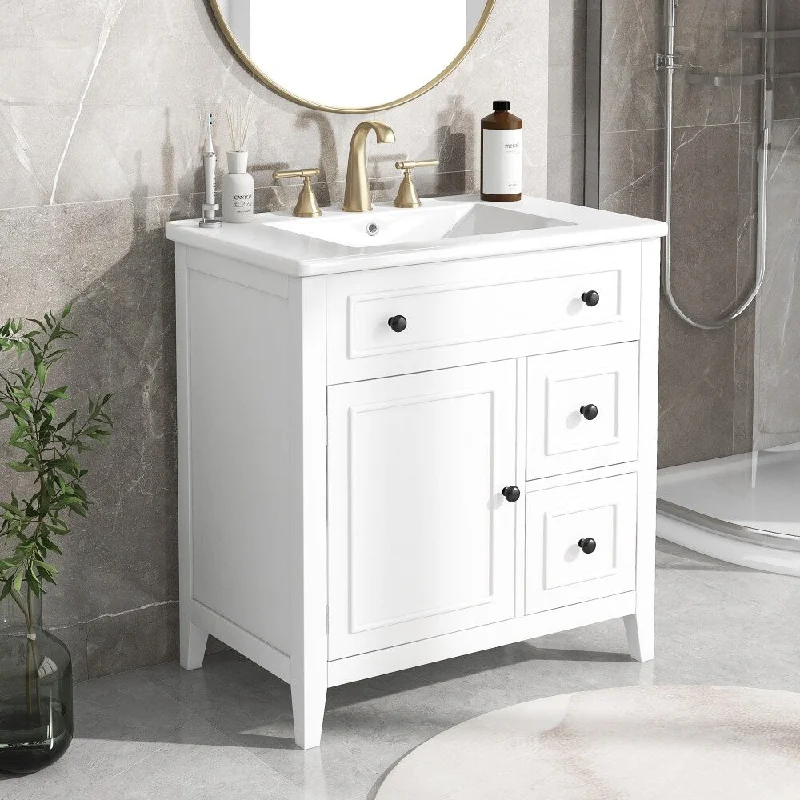 30 in.W Bathroom Vanity Cabinet with Sink Top with Door and 2 Drawers