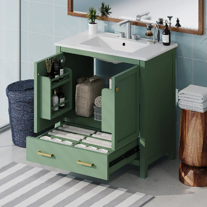 30 Inch Green Bathroom Vanity with Single Sink