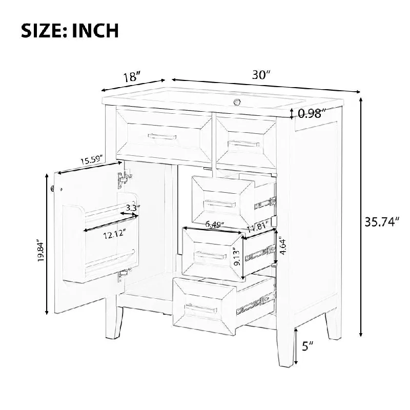 30" Solid Frame and MDF Board Bathroom Vanity