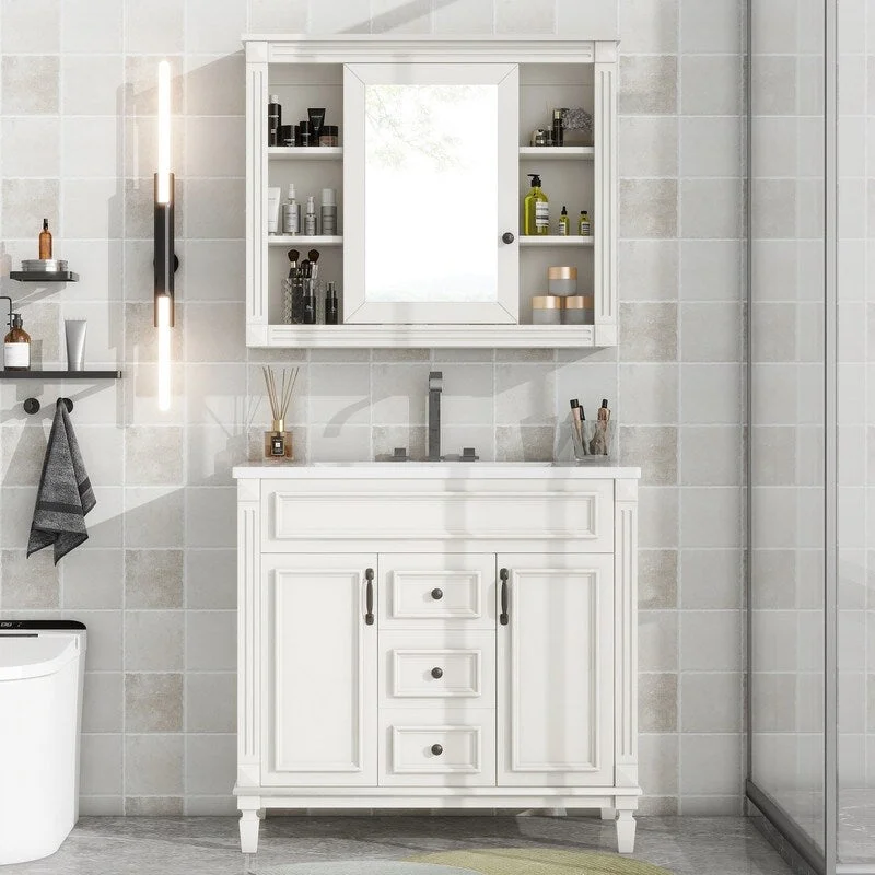 36'' Bathroom Vanity with Soft Closing Doors and 2 Drawers,Modern Mirror Cabinet