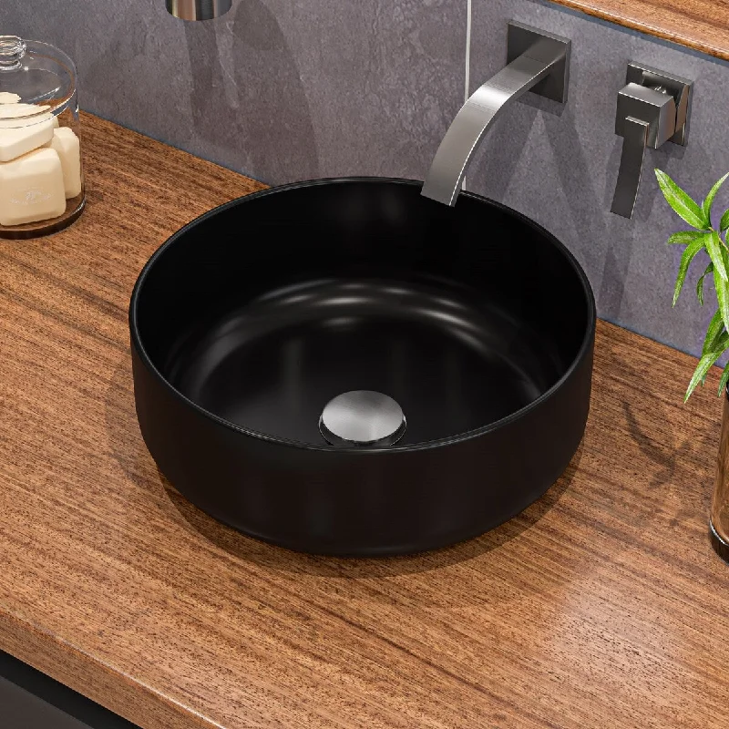 ALFI brand ABC907-BM Black Matte 15" Round Above Mount Ceramic Sink