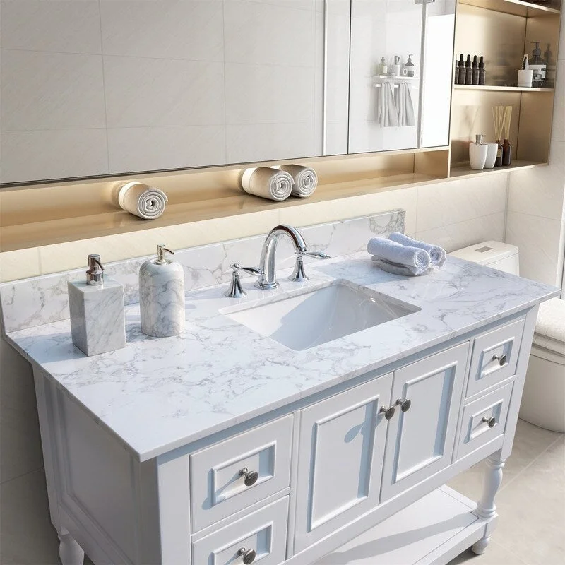 bathroom stone vanity top,white marble color,undermount ceramic sink