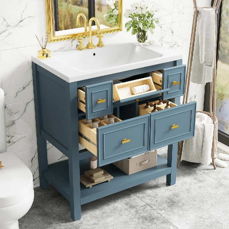 Bathroom Storage Cabinet with Resin Sink Combo,with 5 Drawers