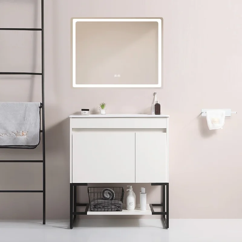 Bathroom Vanity with Sink, 1 Soft Close Doors, Soft-Close Drawers & 1 Lower Open Shelf