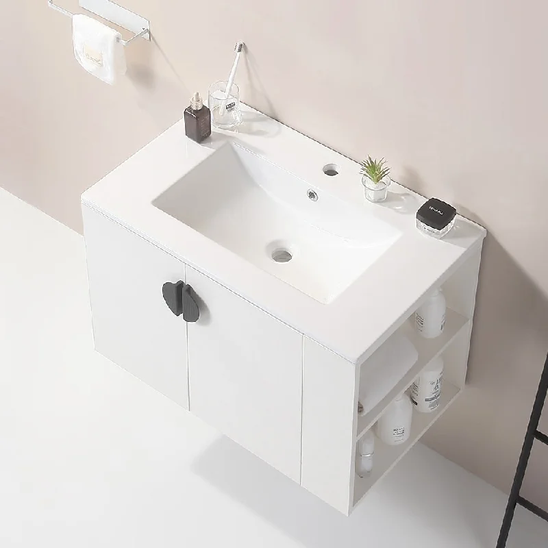 Bathroom Vanity with Sink, 2 Doors & Open Storage Shelf