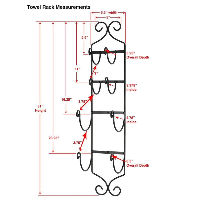 Black Iron Towel Rack with 2 Towel Hooks