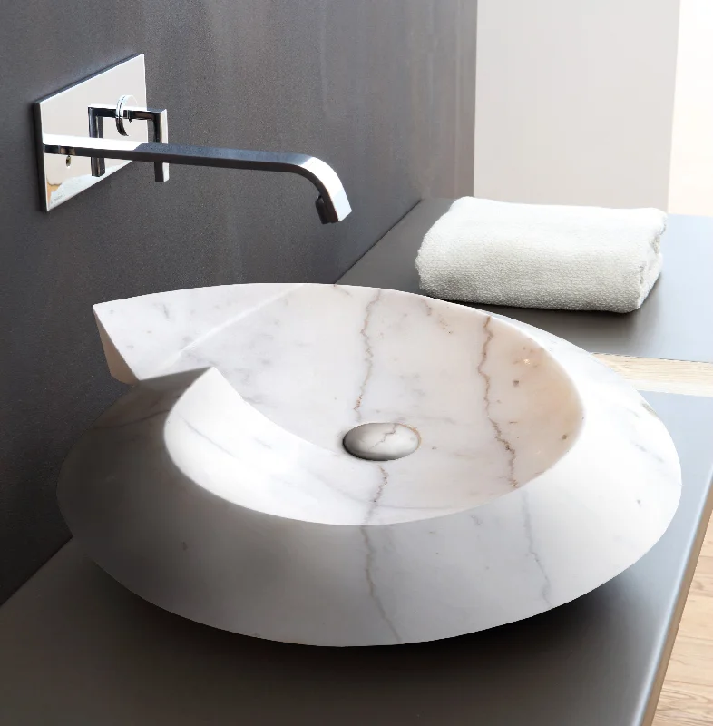 Carrara Marble Helix Shape Stone Above Vanity Bathroom Sink Polished (W)20" (L)23" (H)4"