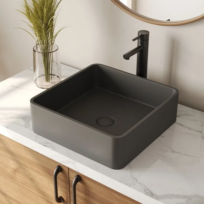 DeerValley 15" x 5" Bathroom Sink,Black Square Concrete Vessel Bathroom Sink Vessel Sink