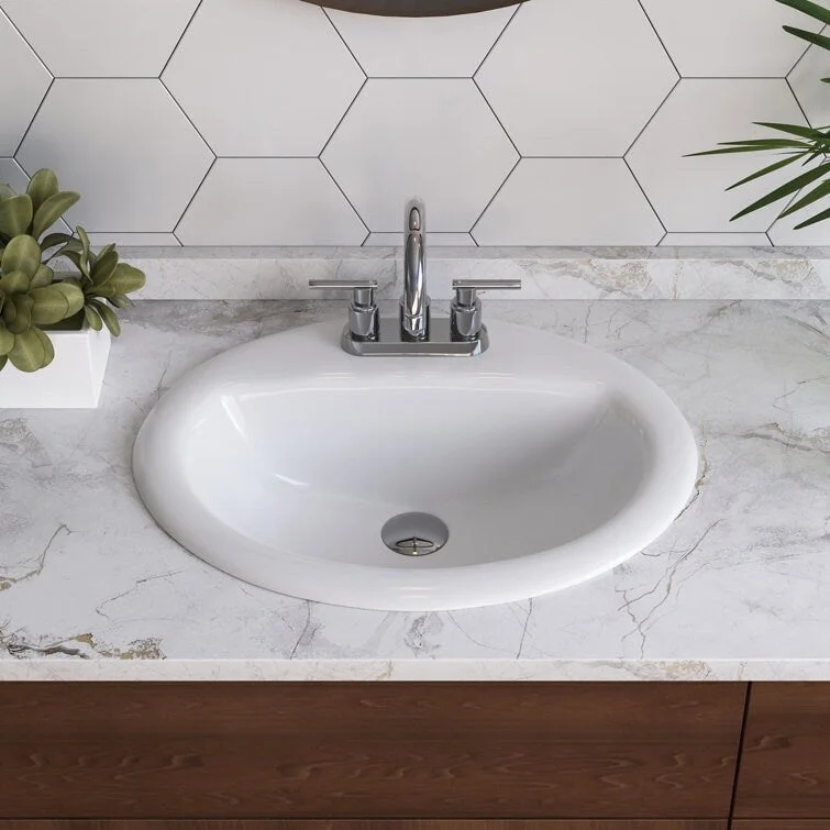 DeerValley 20" x 17" White Oval Vitreous China Drop-in Bathroom Sink with Overflow