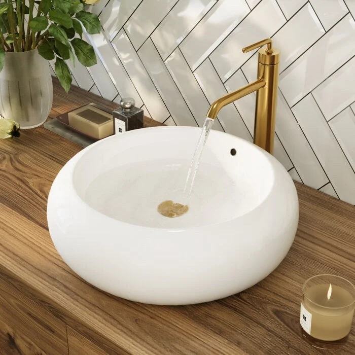 DeerValley 20" x 7" Circular/Round White Ceramic Vessel Bathroom Sink with Overflow