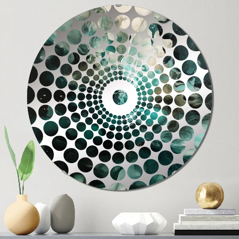 Designart "Green White Marbled Artistry III" - Modern Abstract Geometric Concentric Circles Decorative Mirror