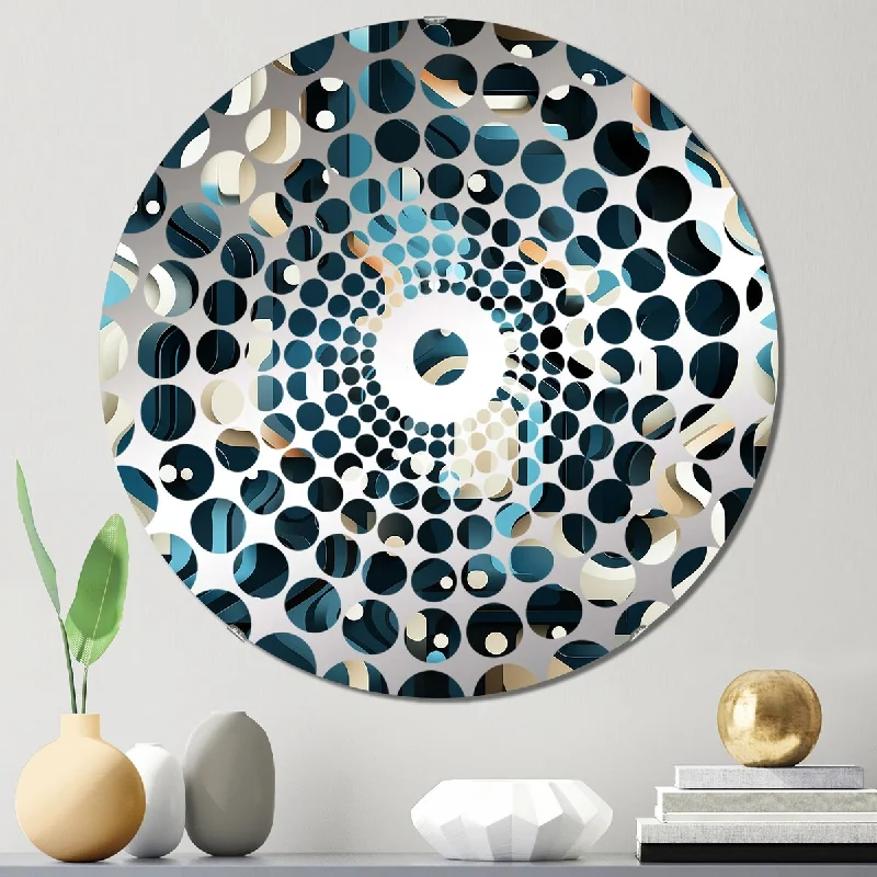 Designart "Teal And White Futuristic Matrix Vibes" - Modern Geometric Concentric Circles Decorative Mirror