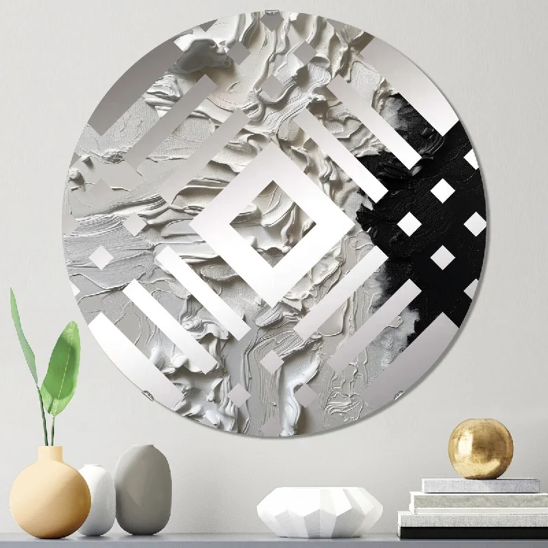 Designart "White And Black Tranquility Unleashed I" - Modern Abstract Marble Diamond Decorative Mirror