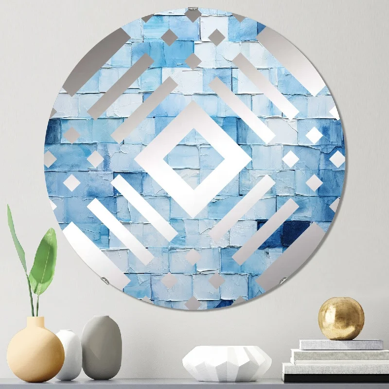 Designart "White and blue Scandinavian Tiles I" - Bohemian Boho Mosaic Diamond Decorative Mirror